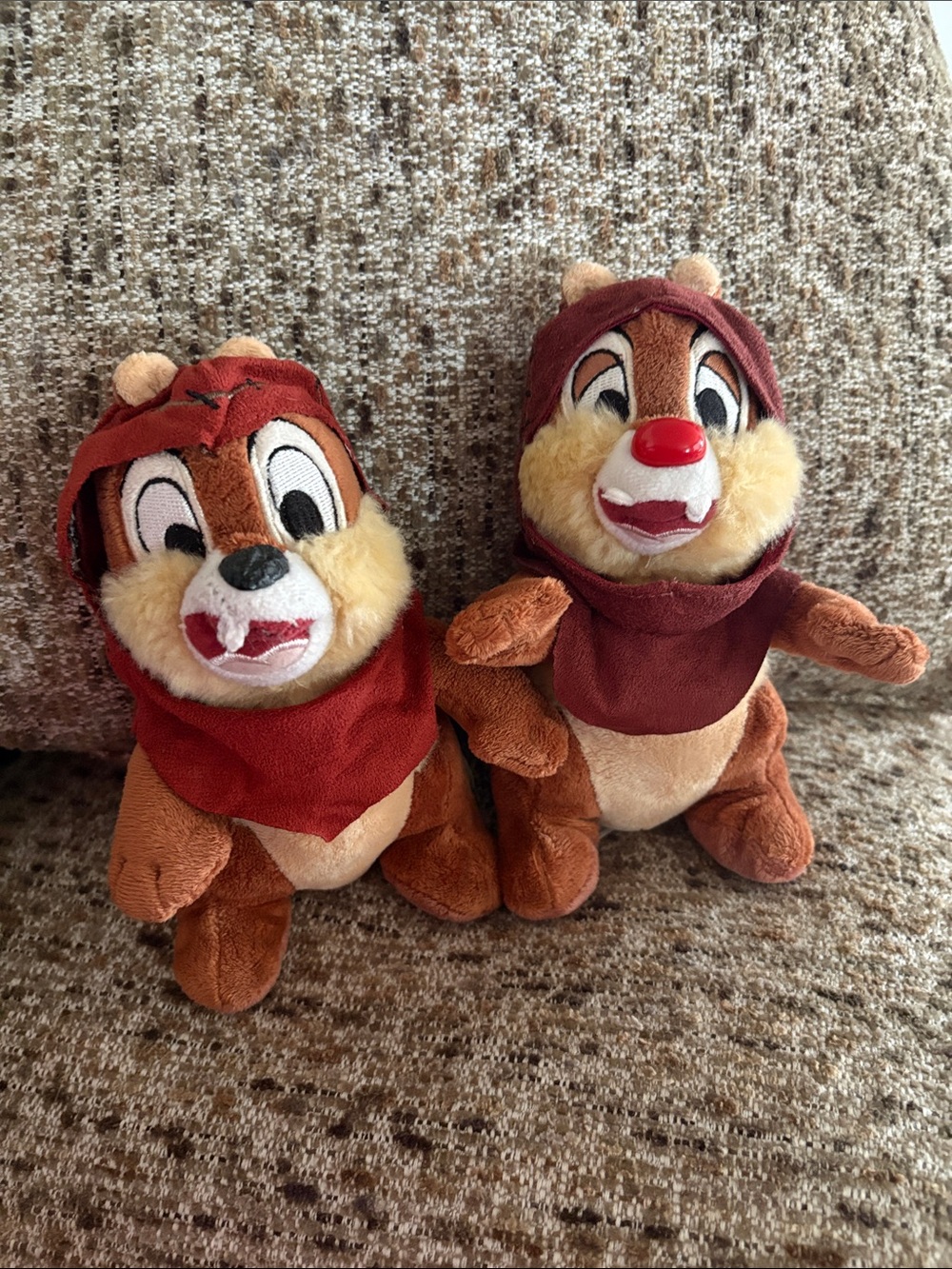 Disney Chipmunks Plush Pair in Brown and Red Hooded Outfits